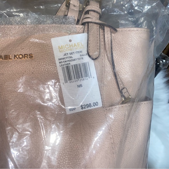 MICHAEL KORS East West Medium Jet Set Pocket Tote Handbag Ballet Pink ~ Satchel - Picture 8 of 10